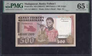 Madagascar, 500 Francs, 1983-87, Gem UNC 65 EPQ