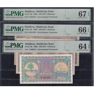 Maldives, Set of 6 Banknotes, 1-100 Rufiyaa, 1960, UNC