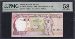 Malta, 2 Liri, 1967 (1989), Choice About UNC 58