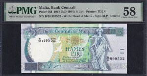 Malta, 5 Liri, 1967 (1994), Choice About UNC 58