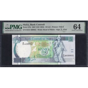 Malta, 10 Liri, 1967 (1994), Choice UNC 64
