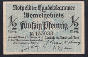 Memel, 1/2 Mark, 1922, AU