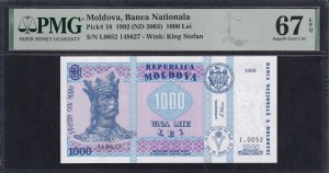 Moldova, 1000 Lei, 1992 (2003), Superb Gem UNC 67 EPQ