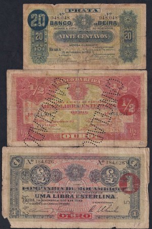 Mozambique, Set of 3 Banknotes, 1919, F