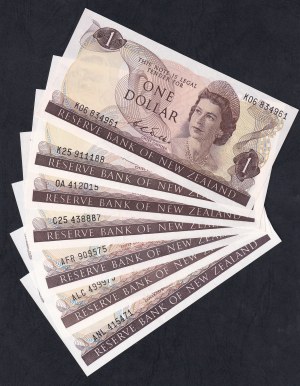 New Zealand,Set of 7 banknotes, 1 Dollar, 1967-1981,UNC
