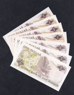 New Zealand,Set of 7 banknotes, 1 Dollar, 1967-1981,UNC