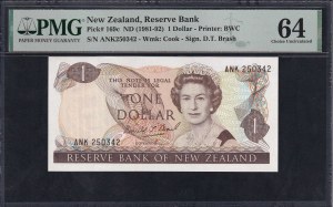 New Zealand, 1 Dollar, 1981-92, Choice UNC 64