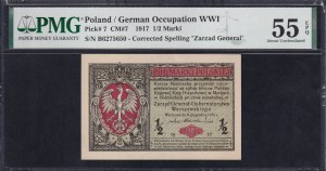 Poland, 1/2 Marki, 1917, About UNC 55 EPQ