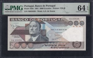Portugal, 5000 Escudos, 1981, Choice UNC 64 EPQ