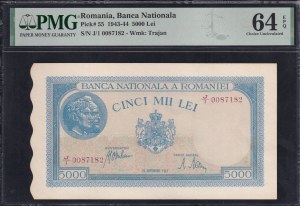 Romania, 5000 Lei, 1943-44, Choice UNC 64 EPQ