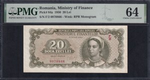 Romania, 20 Lei, 1950, Choice UNC 64