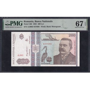 Romania, 200 Lei, 1992, Superb Gem UNC 67 EPQ