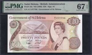 Saint Helena, 20 Pounds, 1986, Superb Gem UNC 67 EPQ