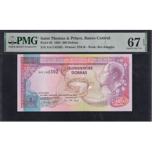 Saint Thomas & Prince, 500 Dobras, 1993, Superb Gem UNC 67 EPQ