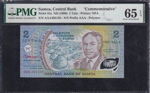 Samoa, 2 Tala, 1990, Gem UNC 65 EPQ, ''Commemorative''