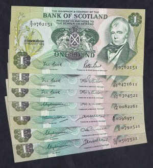 Scotland, Set of 7 Banknotes, 1 Pound, 1970-1988, UNC