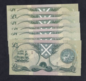 Scotland, Set of 7 Banknotes, 1 Pound, 1970-1988, UNC
