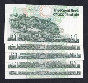 Scotland, Set of 5 Banknotes, 1 Pound, 1987-2001, UNC