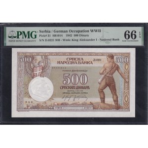 Serbia, 500 Dinara, 1942, Gem UNC 66 EPQ