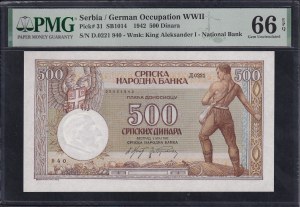 Serbia, 500 Dinara, 1942, Gem UNC 66 EPQ