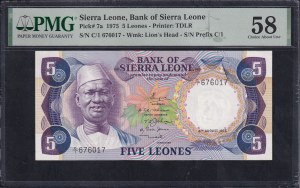 Sierra Leone, 5 Leones, 1975, Choice About UNC 58