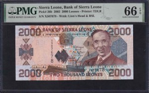 Sierra Leone, 2000 Leones, 2003, Gem UNC 66 EPQ