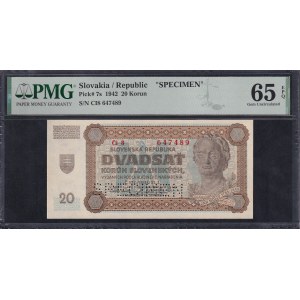 Slovakia, 20 Korun, 1942, Gem UNC 65 EPQ, ''SPECIMEN''