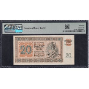 Slovakia, 20 Korun, 1942, Gem UNC 65 EPQ, ''SPECIMEN''