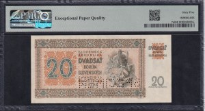 Slovakia, 20 Korun, 1942, Gem UNC 65 EPQ, ''SPECIMEN''
