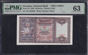 Slovakia, 50 Korun, 1940, Choice UNC 63, ''SPECIMEN''