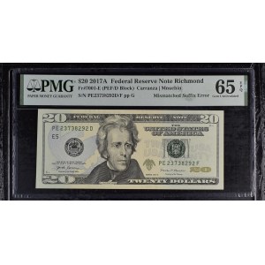 USA, 20 Dollars, 2017, Gem UNC 65 EPQ, ''ERROR''