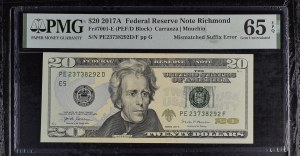 USA, 20 Dollars, 2017, Gem UNC 65 EPQ, ''ERROR''