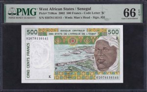 West African States, 500 Francs, 2002, Gem UNC 66 EPQ