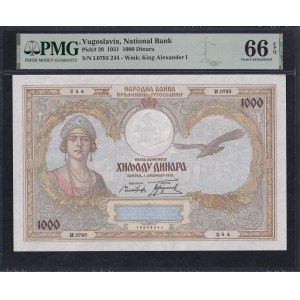 Yugoslavia, 1000 Dinara, 1931, Gem UNC 66 EPQ