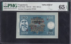 Yugoslavia, 100 Lir, 1944, Gem UNC 65 EPQ, ''SPECIMEN''