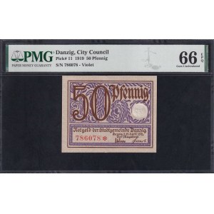 Danzig, 50 Pfennig, 1919, Gem UNC 66 EPQ