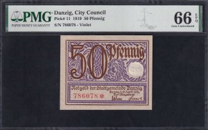 Danzig, 50 Pfennig, 1919, Gem UNC 66 EPQ