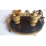 Inkwell bronze gilt black marble mid-19th century.