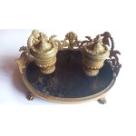 Inkwell bronze gilt black marble mid-19th century.