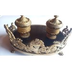 Inkwell bronze gilt black marble mid-19th century.
