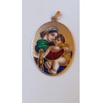 Medallion Mother of God with Child gold enamel 19th century.