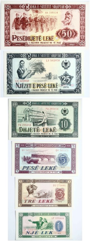 Albania 1 Lek - 50 Leke 1976 SET of 6 Banknotes