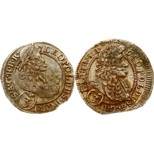 Austria Silesia 3 Kreuzer 1701 CB & Bohemia 3 Kreuzer 1705 GE Lot of 2 coins