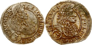 Austria Silesia 3 Kreuzer 1701 CB & Bohemia 3 Kreuzer 1705 GE Lot of 2 coins