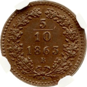 Austria 5/10 Kreuzer 1863 B NGC AU 58 BN