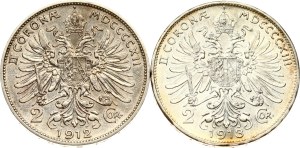 Austria 2 Corona 1912 & 1913 Lot of 2 coins