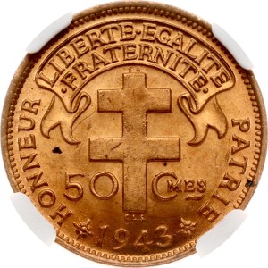 Cameroon French Cameroon 50 Centimes 1943 SA 'LIBRE' NGC MS 64 RD