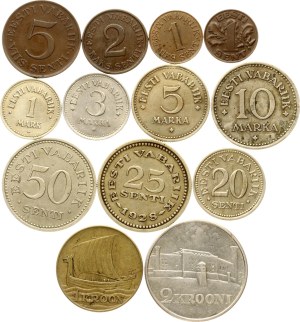 Estonia 1 Mark - 2 Krooni 1922-1939 Lot of 13 coins