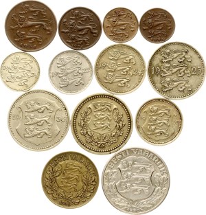 Estonia 1 Mark - 2 Krooni 1922-1939 Lot of 13 coins