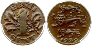 Estonia 1 Sent 1929 PCGS MS 64 BN